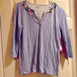 NEW -- LOFT Blue and White Striped Top -- Medium